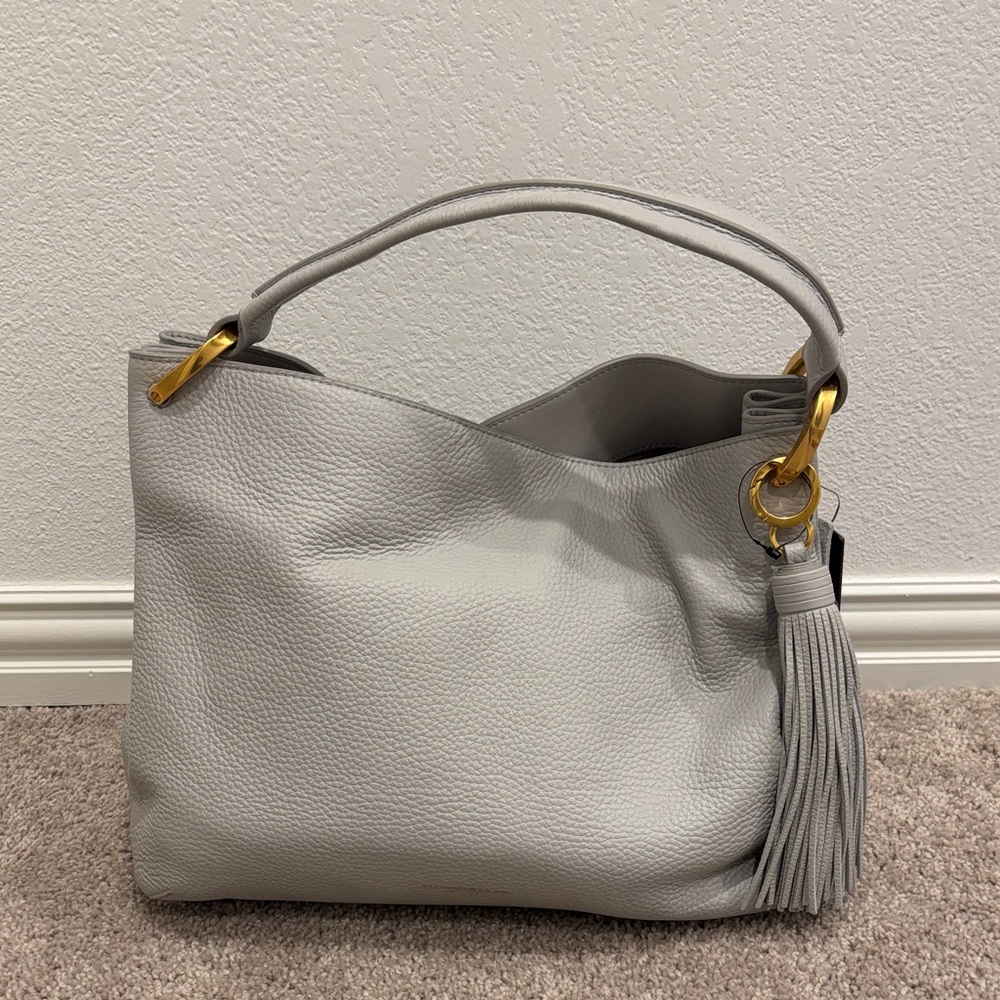 Donna Karan Light Gray Hobo Bag with Tassel - Picture 2 of 5